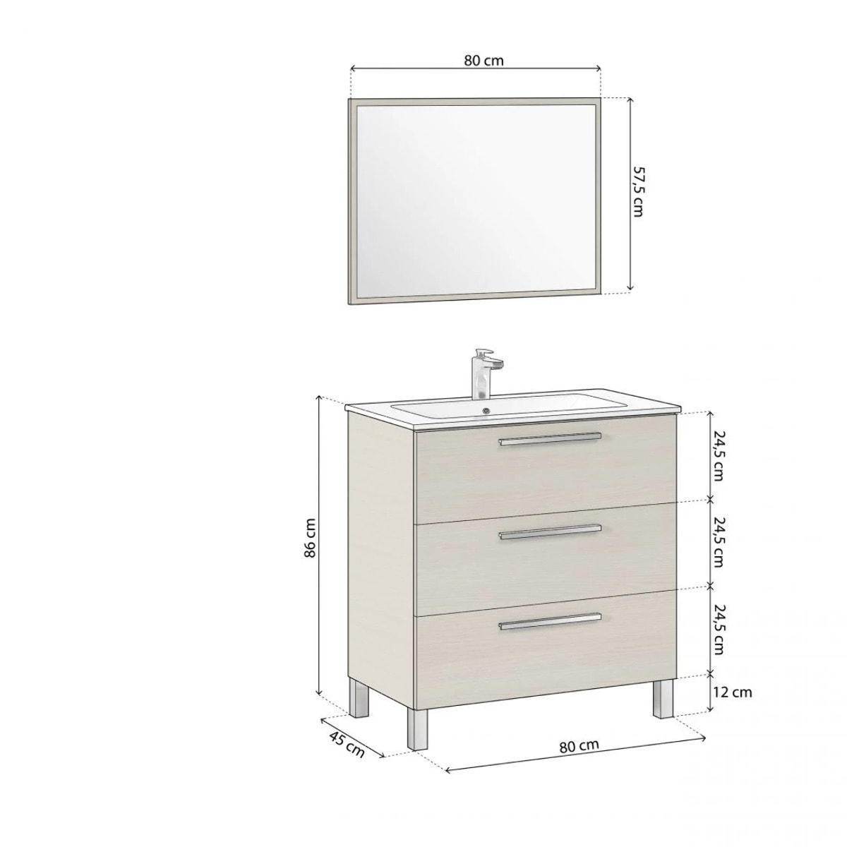 Mueble de baño con espejo Feel 3 cajones Roble