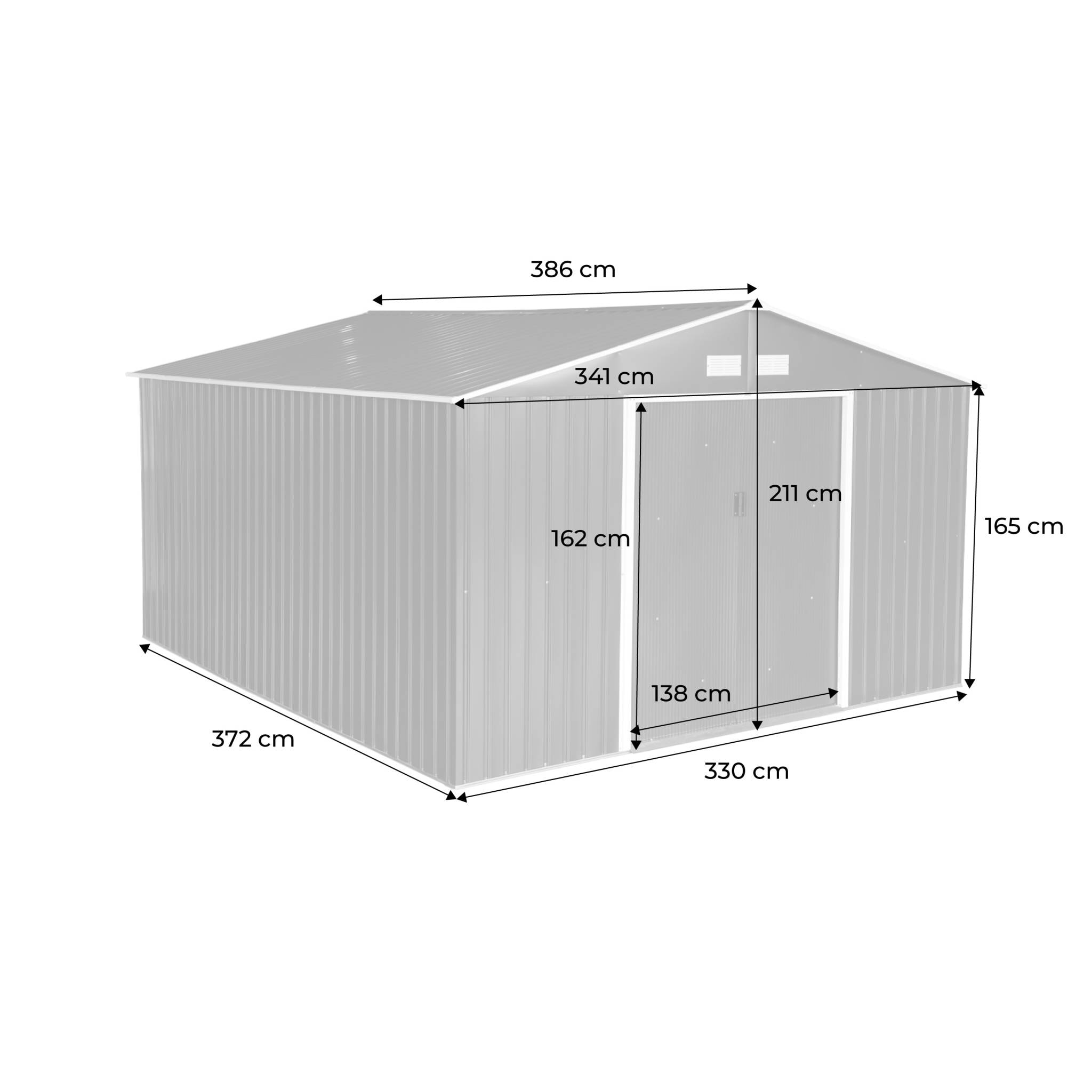 Abri de jardin en métal - Slack - 12.99 m² anthracite - Deux portes coulissantes. kit de fixation sol inclus. L 341 x 386 x 211cm