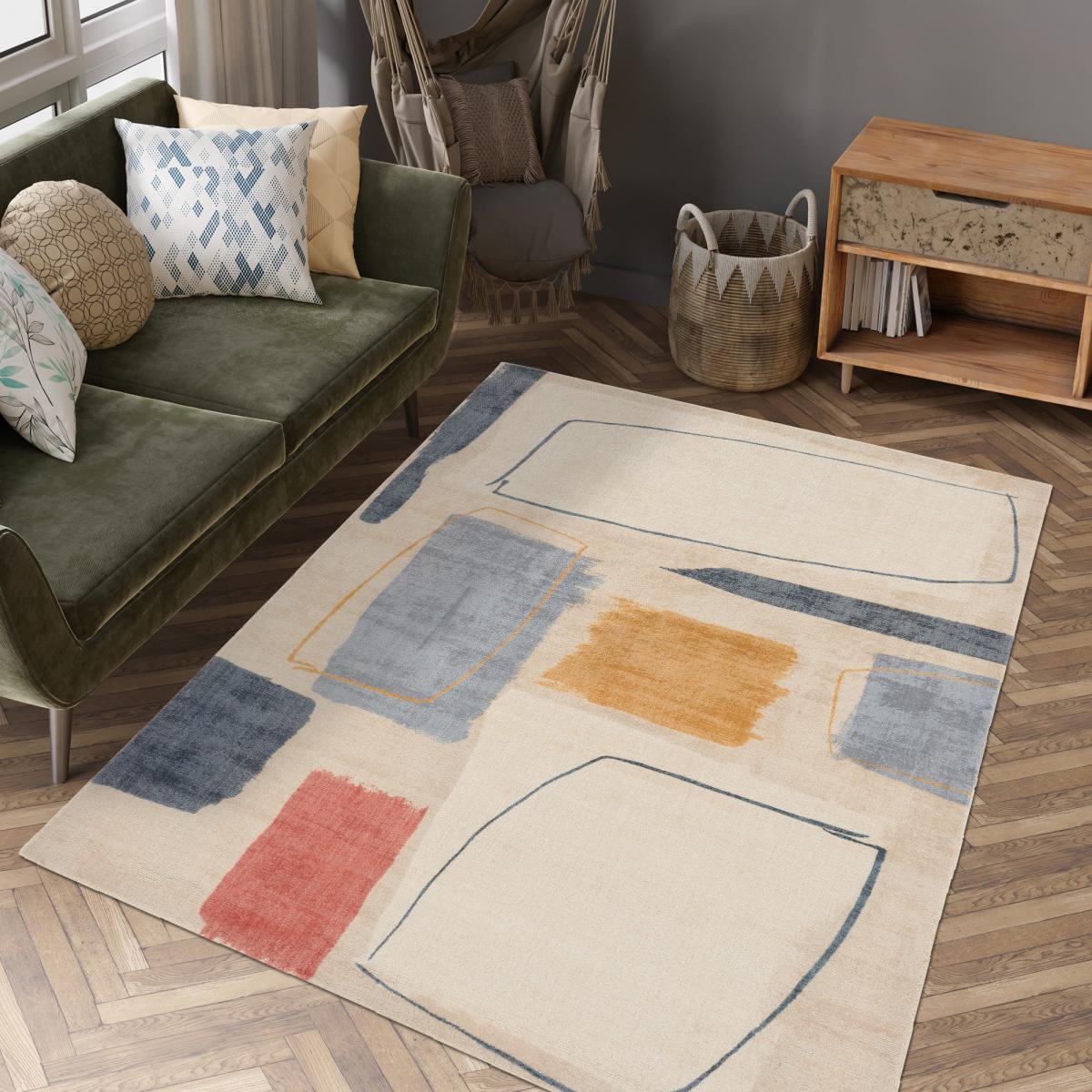 Tapis salon et chambre fait à la main en laine motif abstrait NUITORK