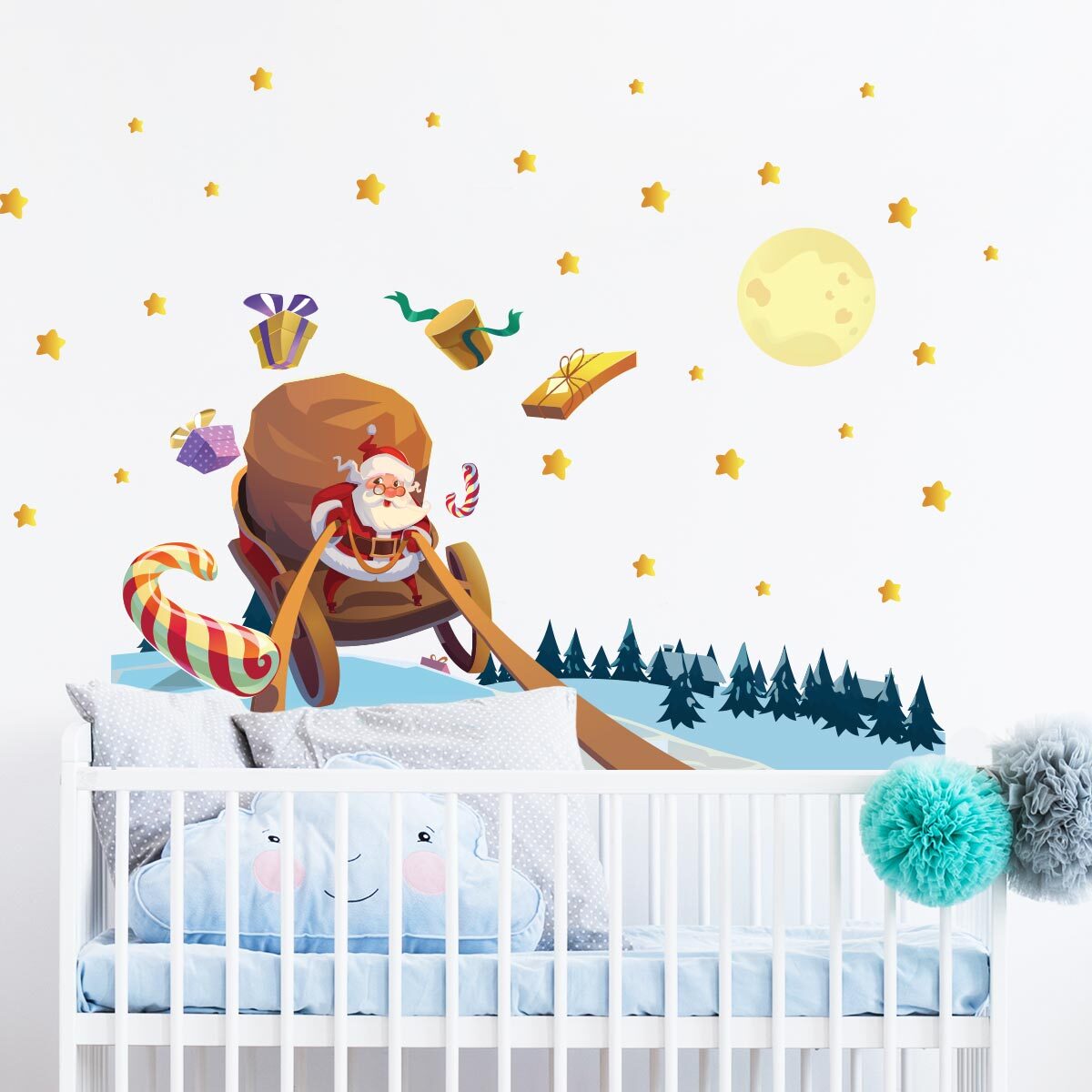 Sticker Noël le père noël à la recherche des cadeaux - Autocollants stickers adhésifs noël - décoration fêtes