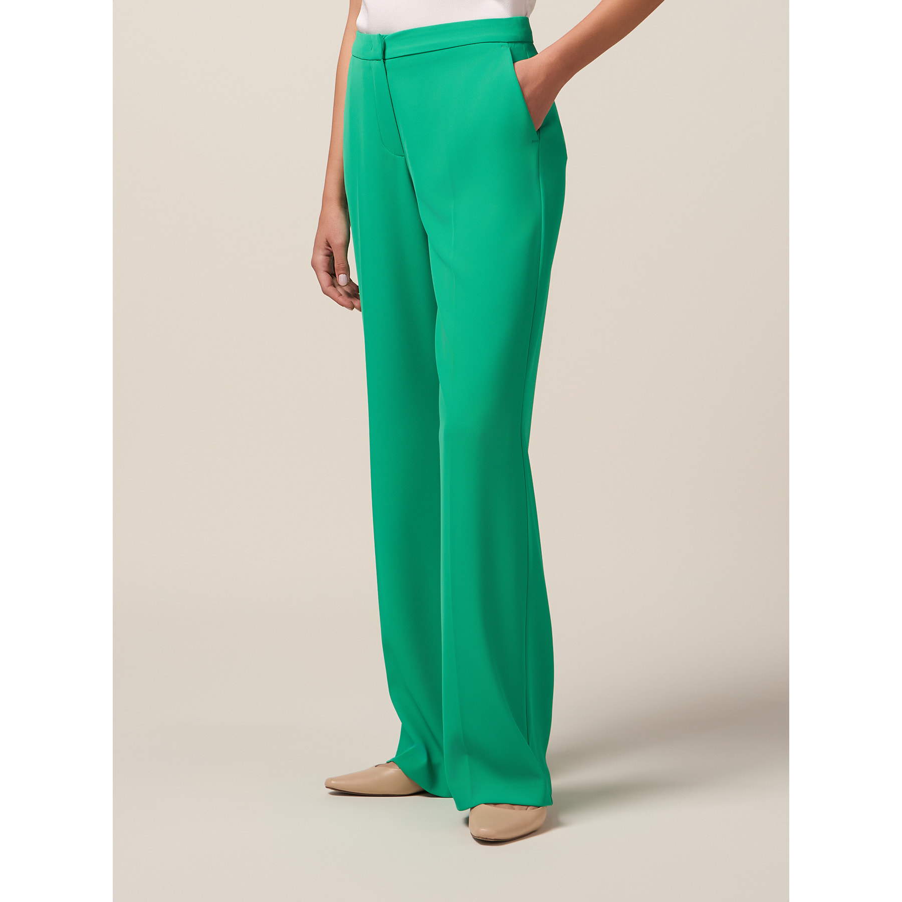 Oltre - Pantalones de pierna ancha en tejido fluido - Verde