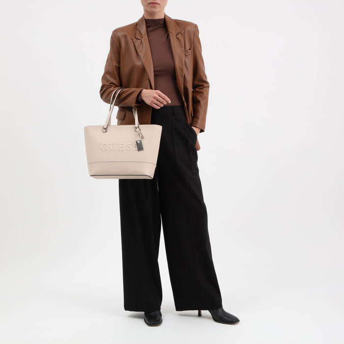 Bolso shopper - logo en relieve - beige