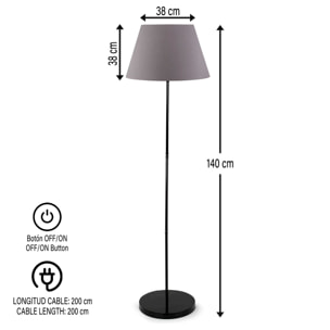 Lámpara de pie 140 cm. gris/negro, tipo E 27 Max 45 - 60 W_x000D_
IP: 2-0