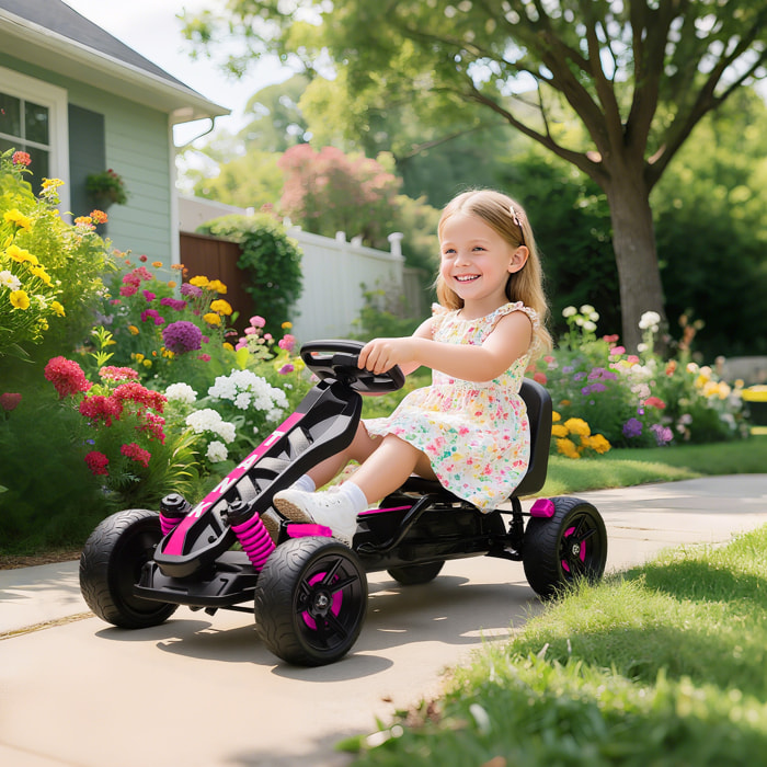 AIYAPLAY Kart Pedales para Niños de 3-6 Años Go Kart con Embrague Automático Freno Ruedas Antideslizantes de EVA y Marco Metálico Carga 50 kg Rosa