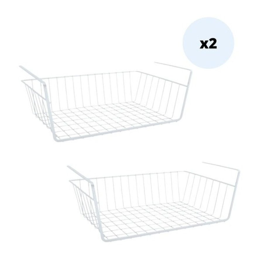 MSV Lot de 2 paniers de rangement sous étagère 38,5x25,5x14cm en Acier Blanc Mat