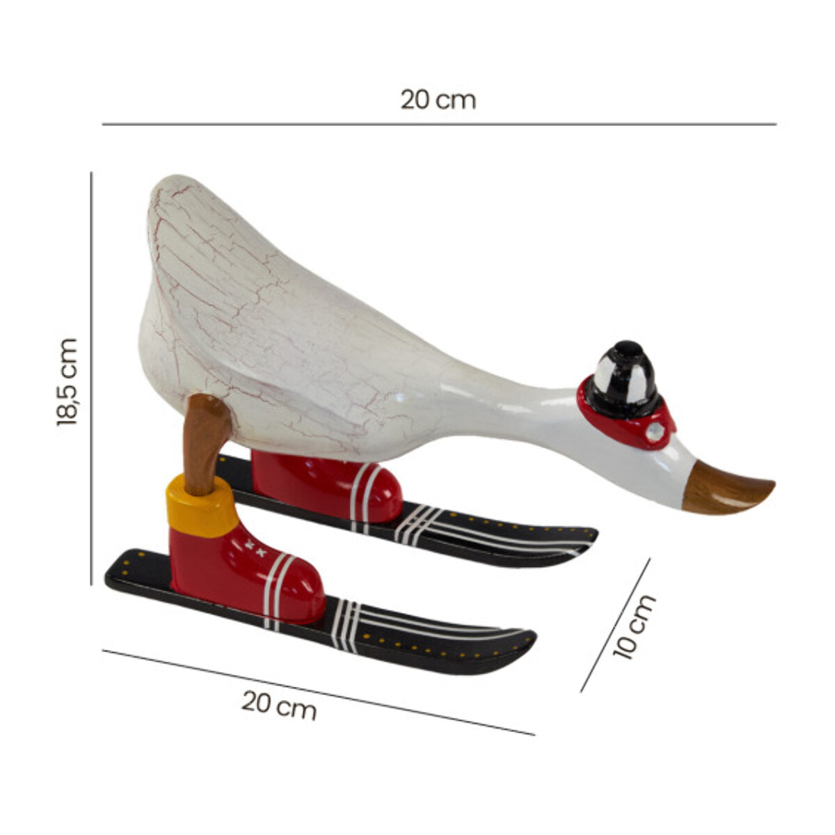 Statuette décorative Canard Skieur en Bois de Teck H. 18 cm – DAMAS