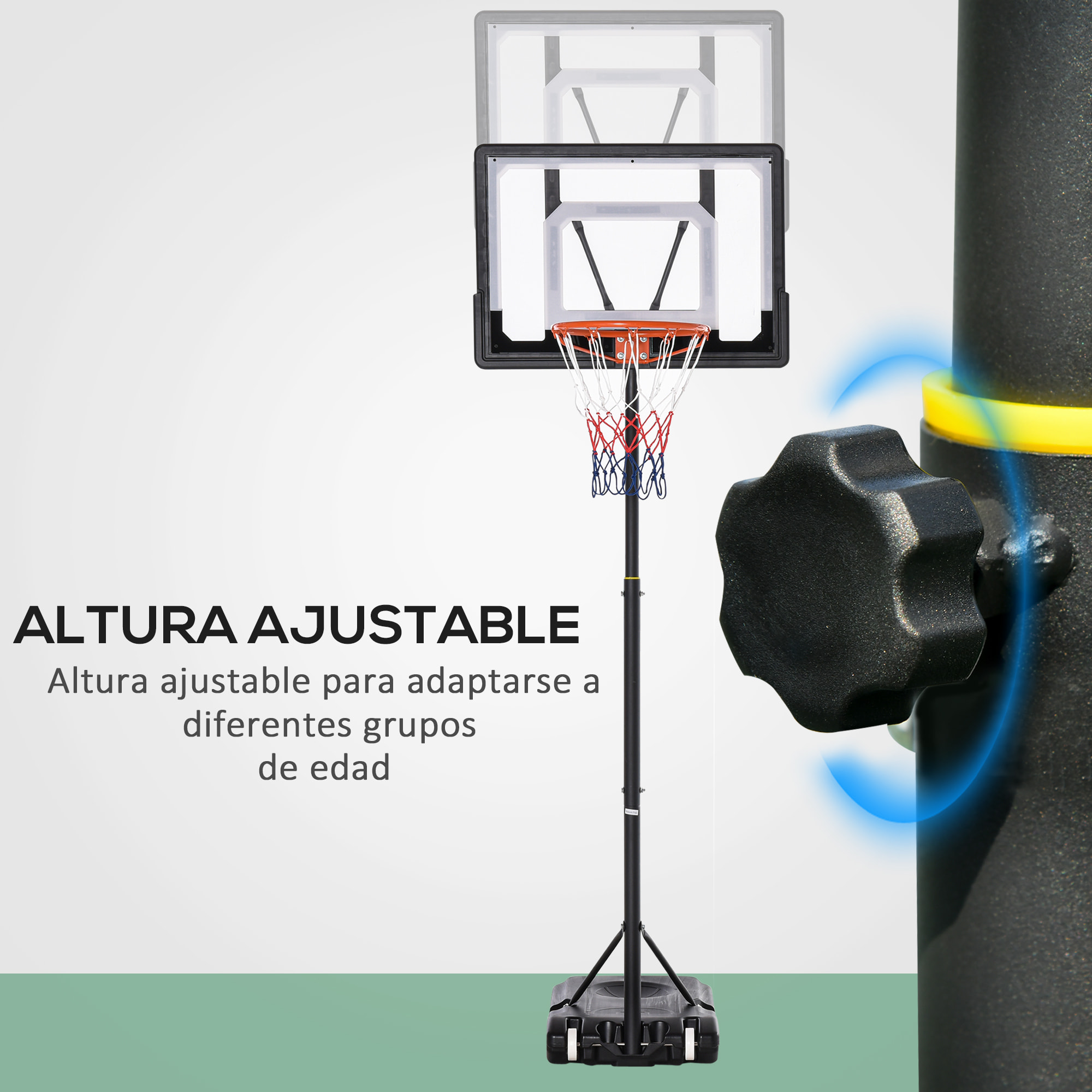 Canasta de Baloncesto para Exterior con Altura Ajustable 206-260 cm Aro de Baloncesto con Ruedas y Base Rellenable para Adolescentes y Adultos Negro