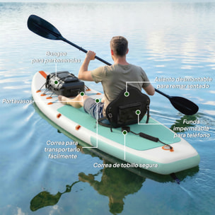 Tabla Paddle Surf Hinchable con Accesorios, 335 cm, Remo Convertible, Asiento, Aletas, Stand Up Paddle Board con Superficie Antideslizante, Bomba, Mochila y Funda, Carga 180 kg, para Adultos