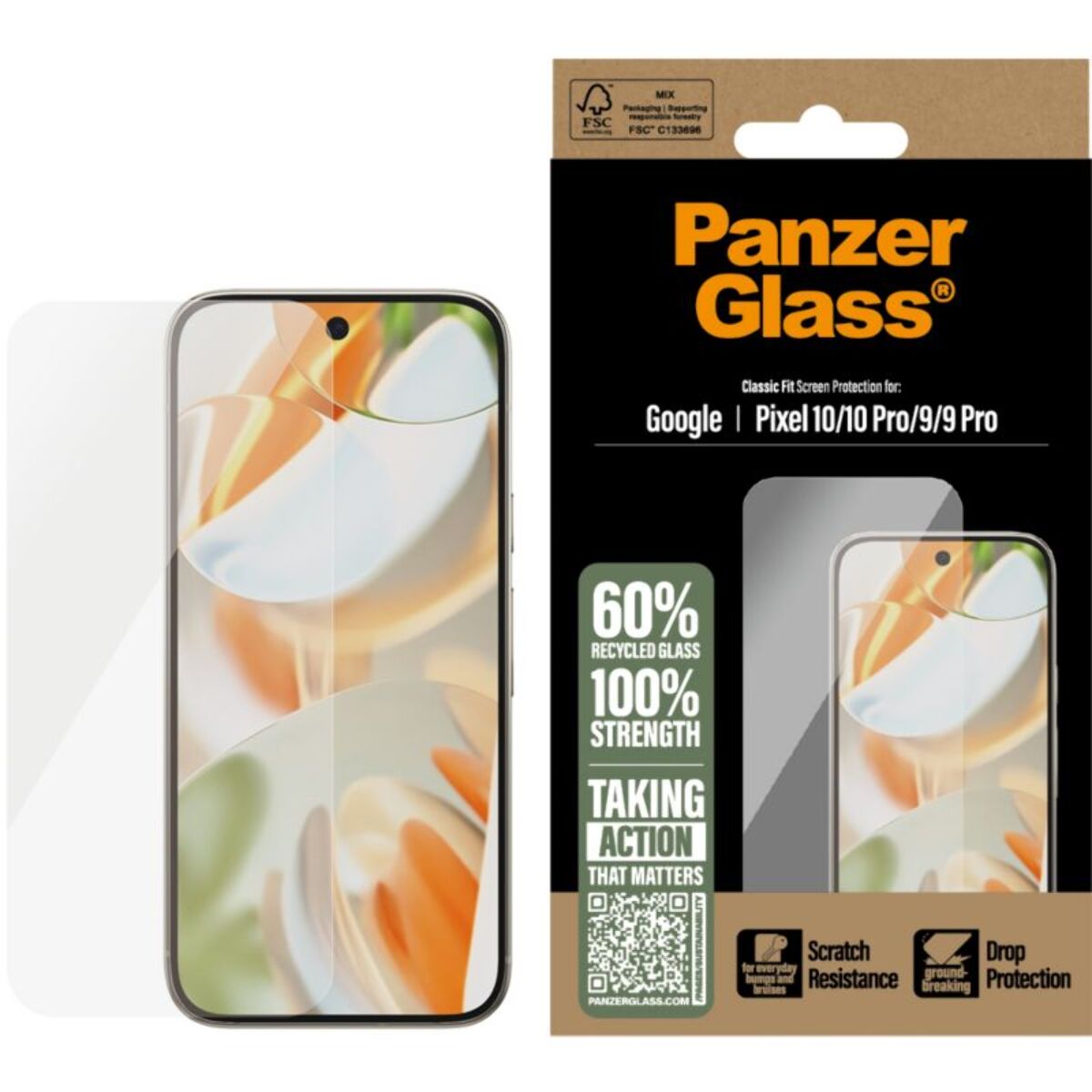 Protège écran PANZERGLASS Google Pixel 10/10 Pro classic fit