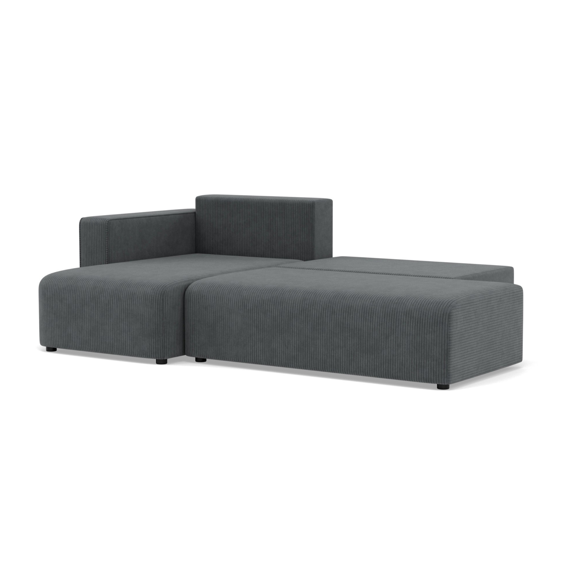 Topaze - canapé d'angle gauche 4 places convertible avec coffre sans accoudoir en velours côtelé - Gris foncé