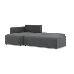 Topaze - canapé d'angle gauche 4 places convertible avec coffre sans accoudoir en velours côtelé - Gris foncé