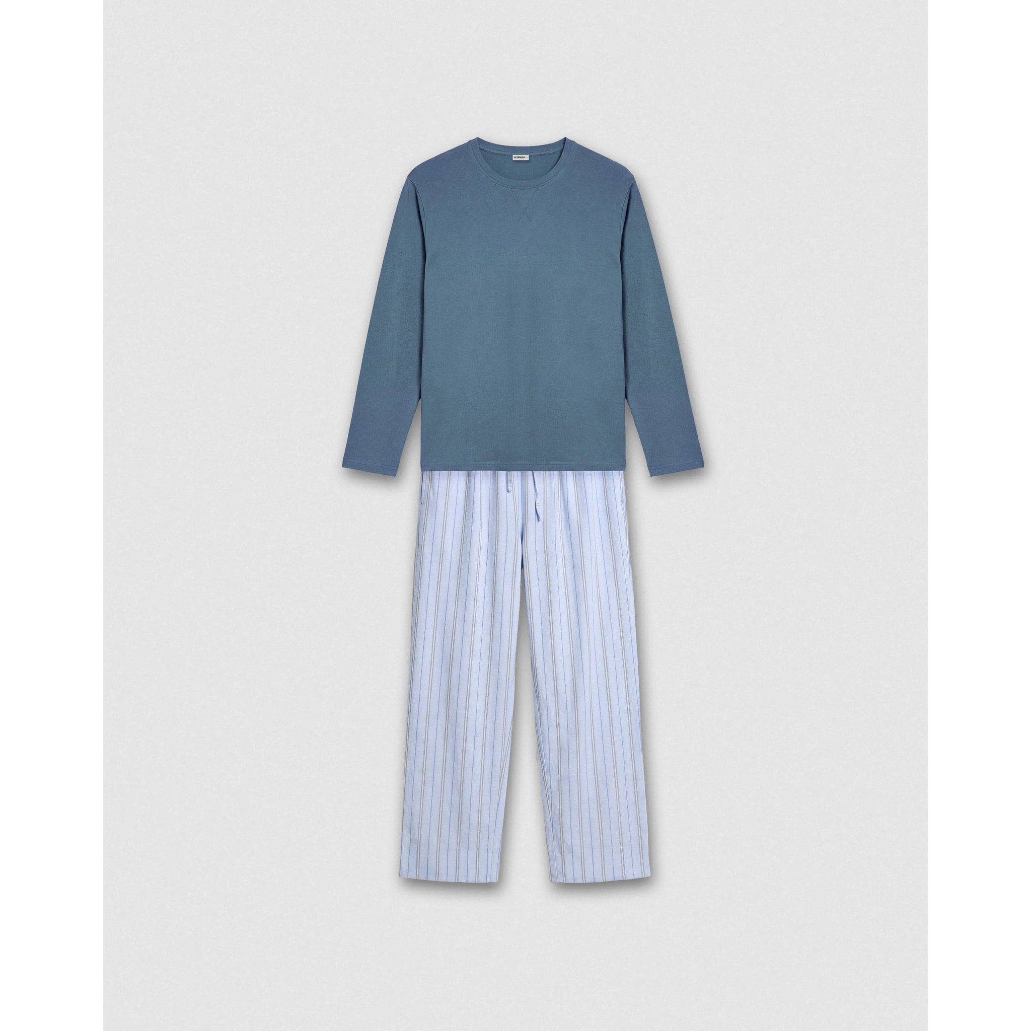 Pigiama lungo di cotone a righe romanus, blu navy