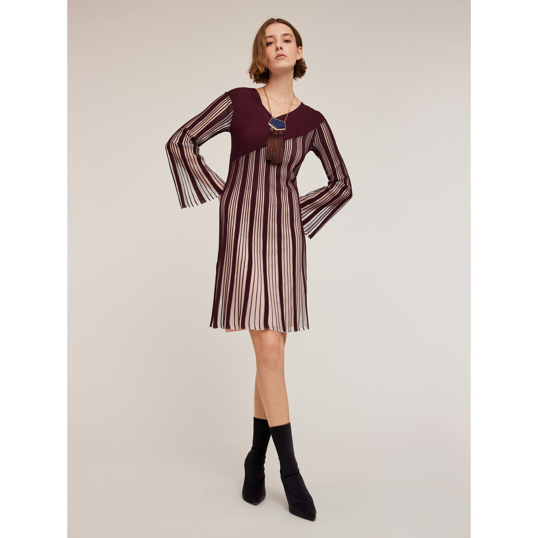 Motivi - Vestito a righe in maglia lurex effetto plissé - Bordeaux