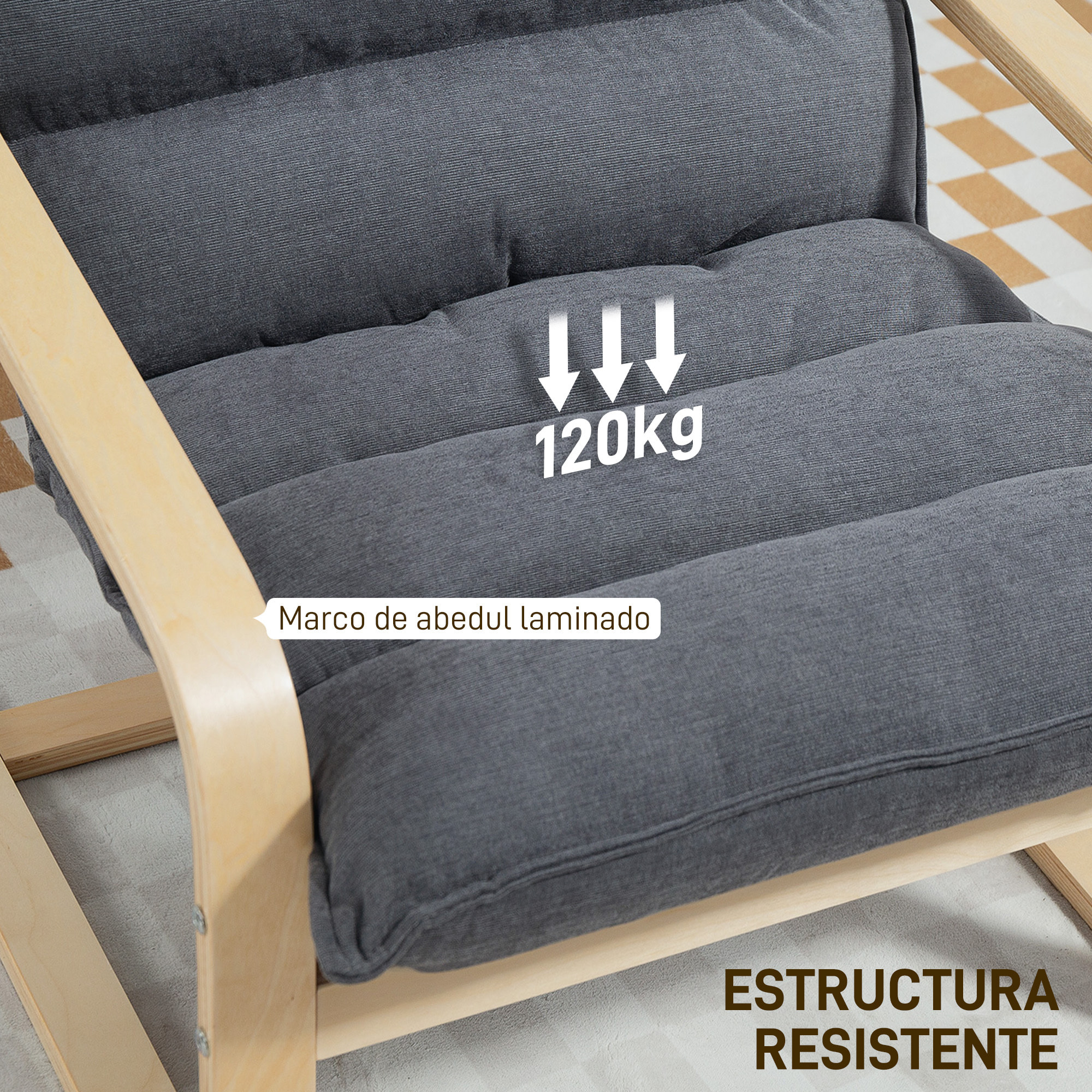 Sillón de Salón Moderno Butaca de Salón con Respaldo Alto Reposabrazos y Patas de Madera Tapizado en Terciopelo Butaca para Dormitorio Sala de Estar Gris