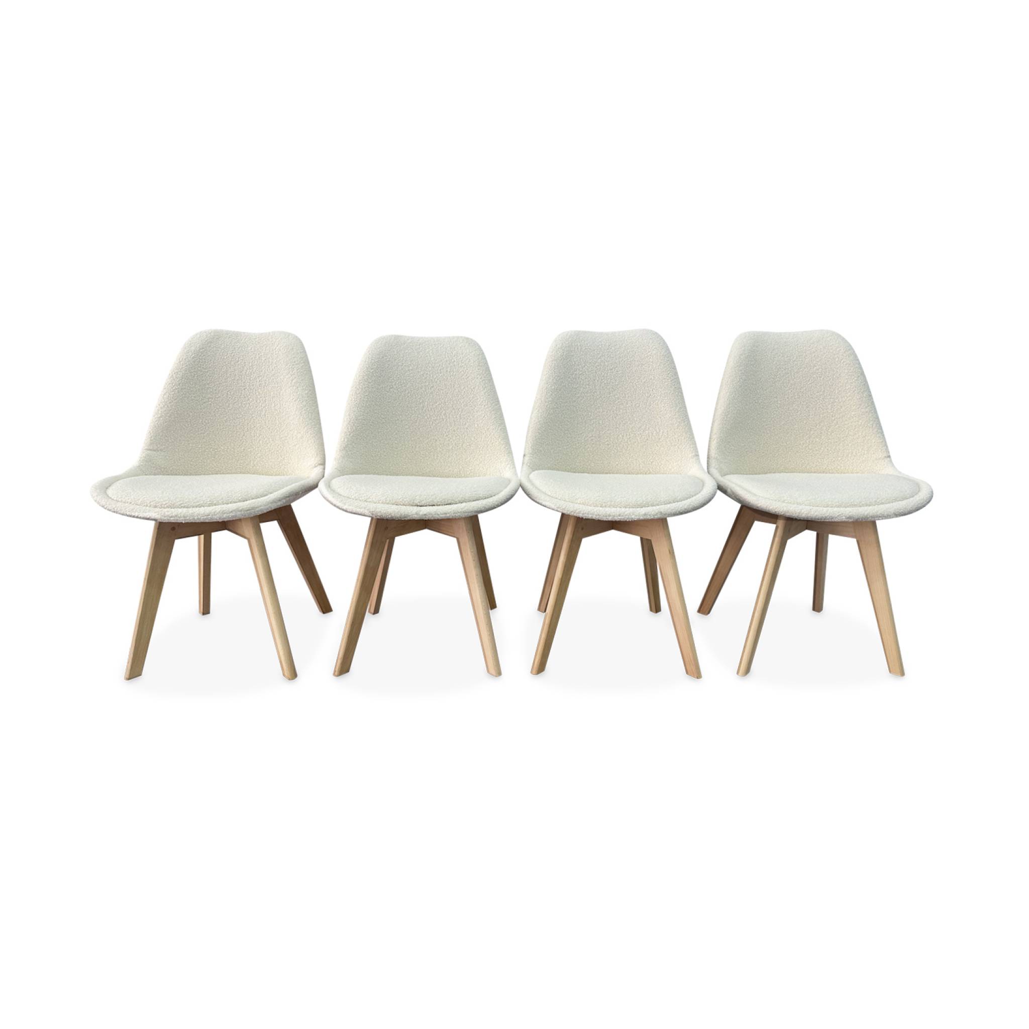 Lot de 4 chaises scandinaves NILS revêtement bouclette blanche. pieds bois de hêtre. chaise 1 place