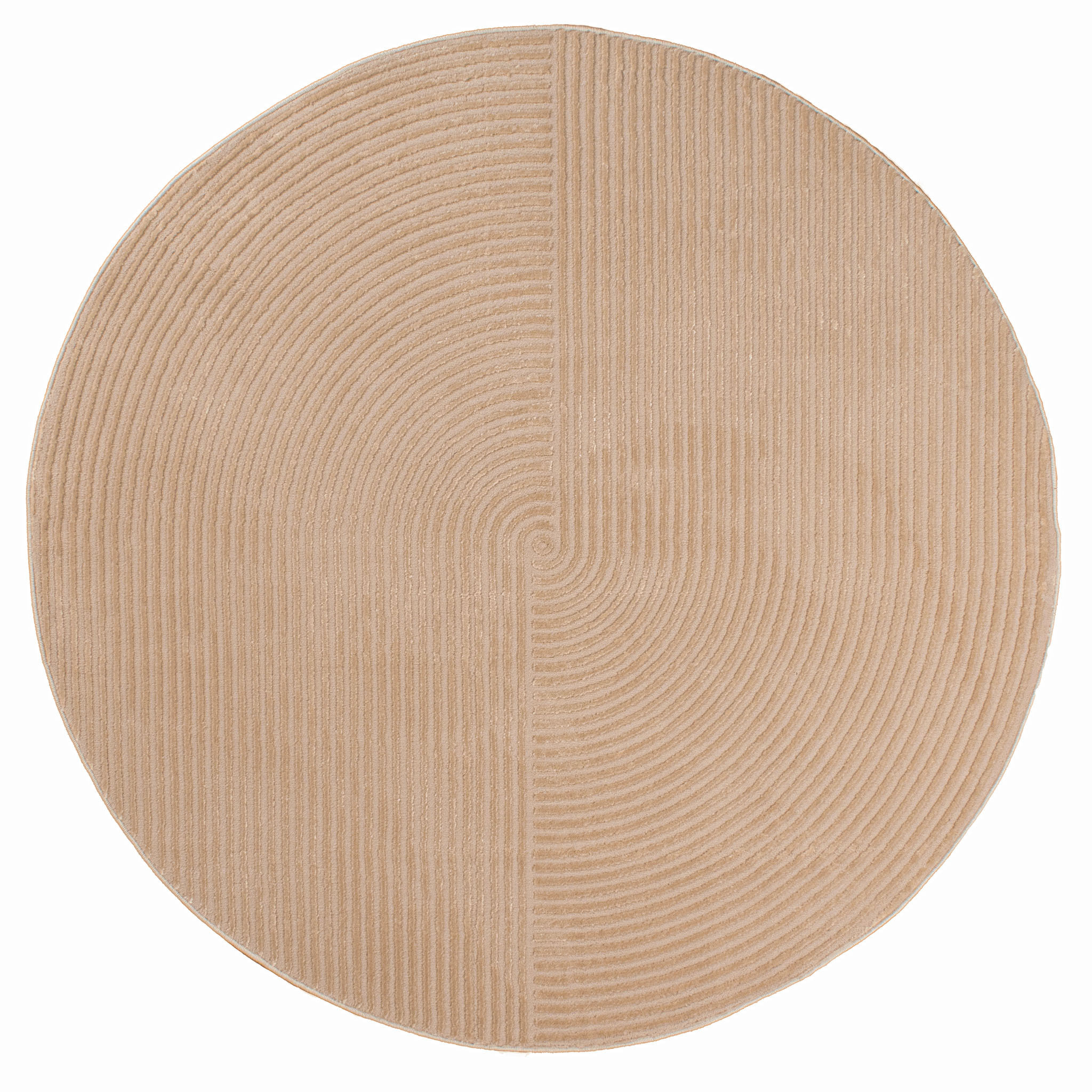 BIANCA - Tapis rond à motif géométrique en relief - Beige