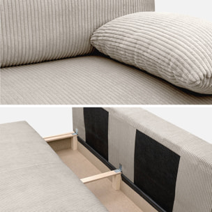 Banquette convertible 3 places velours côtelé greige avec coffre de rangement - L 192 x P 100 x H 81cm -Nelson