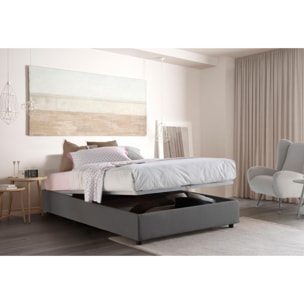 Letto piazza e mezza Arianna, Letto contenitore con rivestimento in tessuto, 100% Made in Italy, Apertura frontale, adatto per materasso Cm 120x200, Grigio