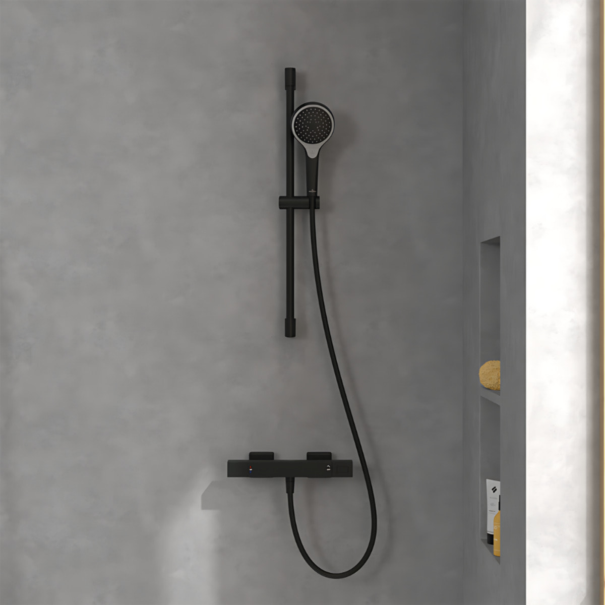 Mitigeur douche thermostatique Universal rectangle+ Ensemble de douche Verve Showers noir mat