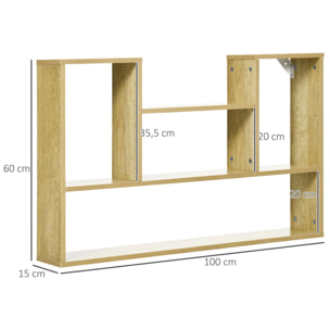 Estantería de Pared con 4 Compartimentos Estante Flotante de Madera Repisas de Pared para Salón Dormitorio Estudio Pasillo 100x15x60 cm Natural