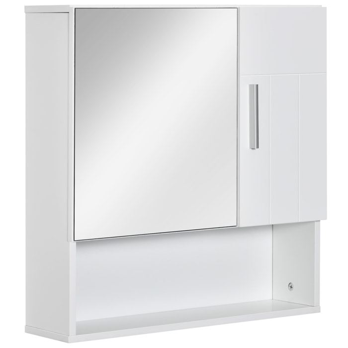 kleankin Armario de Baño con Espejo Mueble Colgante de Aseo con 2 Puertas y 2 Estantes Ajustables Interiores 54x15,2x55,3 cm Blanco