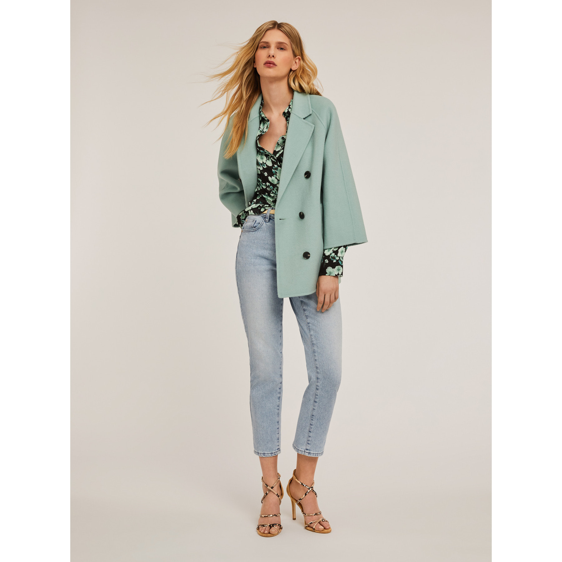 Motivi - Cappotto doppiopetto misto lana - Verde acqua