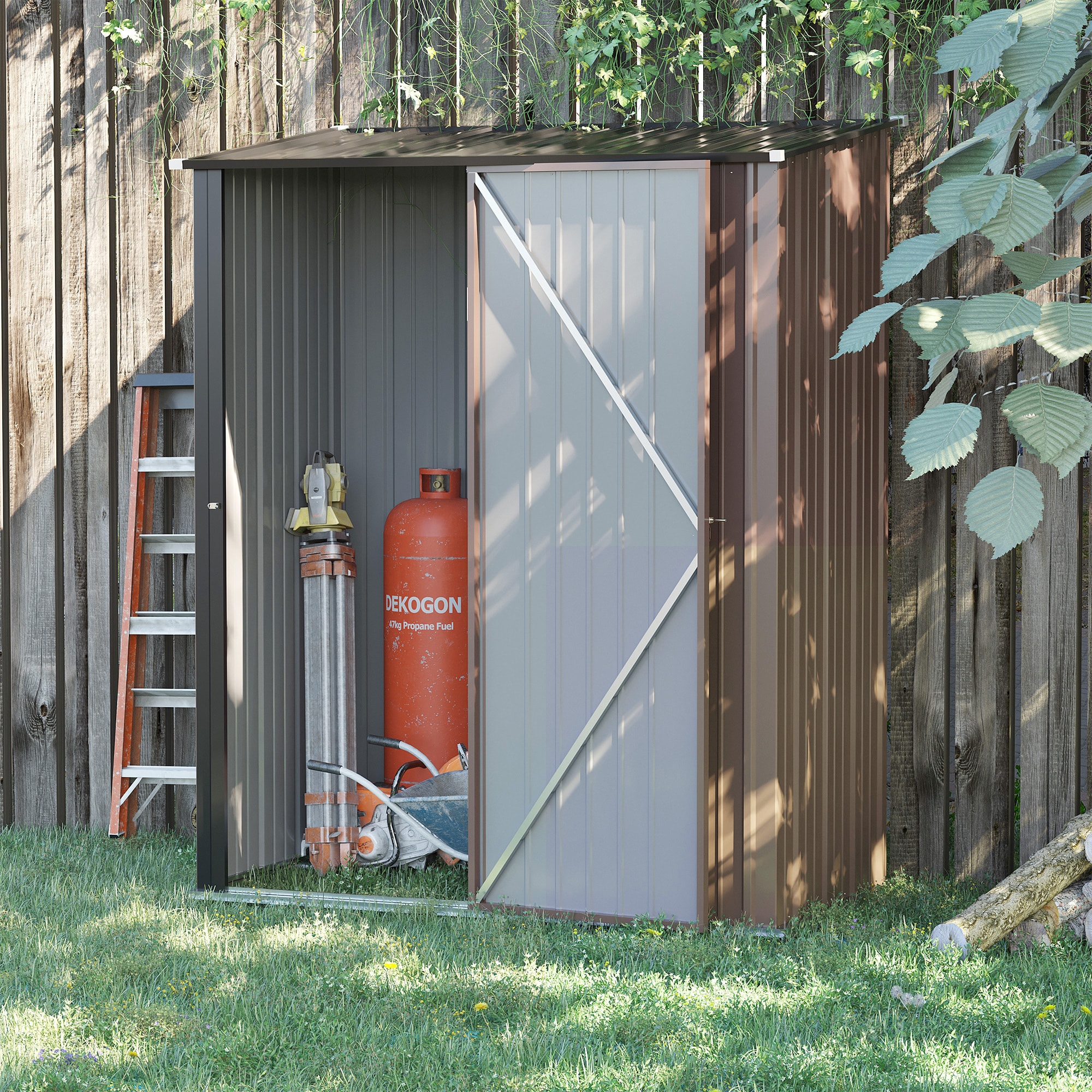 Caseta de Jardín 1,34 m² 161,5x94,5x196 cm Cobertizo Exterior de Acero Galvanizado con Puerta y Cerradura para Almacenamiento de Herramientas Marrón