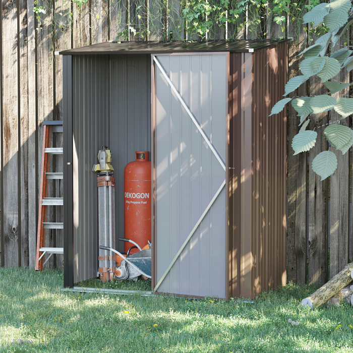 Caseta de Jardín 1,34 m² 161,5x94,5x196 cm Cobertizo Exterior de Acero Galvanizado con Puerta y Cerradura para Almacenamiento de Herramientas Marrón
