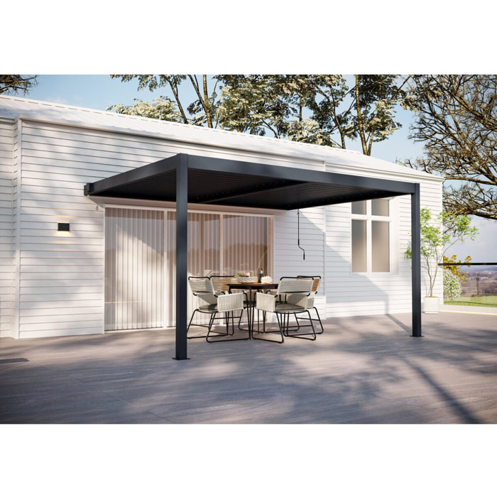 Pergola adossée en aluminium "Windsor" - Gris anthracite - 3 x 4 m