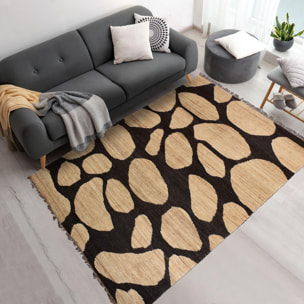 Tapis Kilim FIca tissé à la main en jute avec des formes rondes pour motif