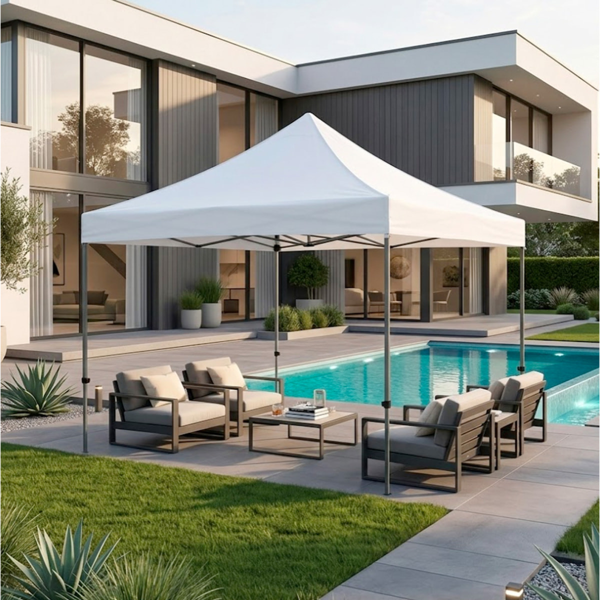 Gazebo Professionale 3x3 M Richiudibile Automatico In Acciaio Con Telo Oxford 1200D PVC Impermeabile e Anti UV A Fisarmonica con Sacche Bianco