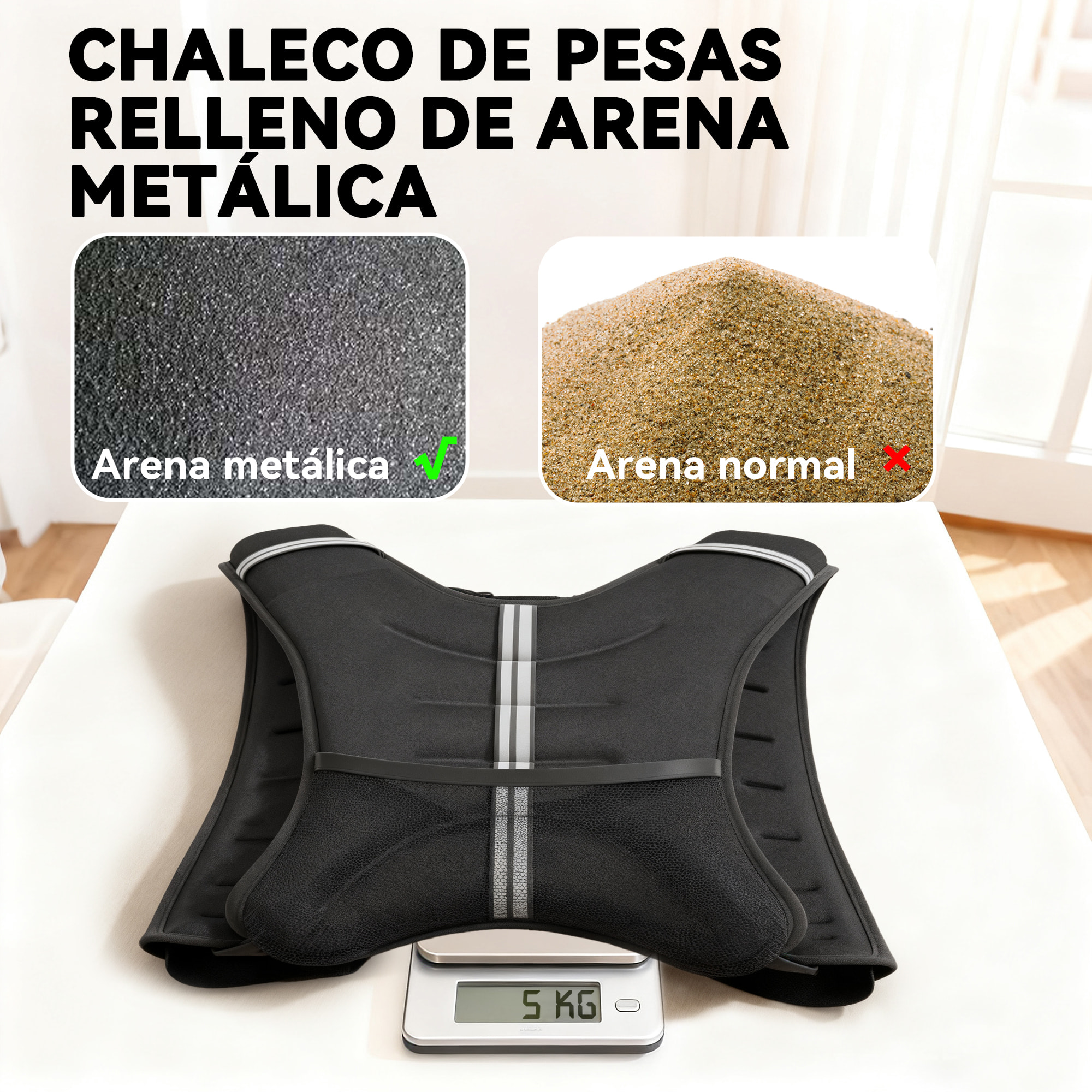 Chaleco Lastrado 5 kg, Chaleco Peso Entrenamiento Transpirable, con 2 Correas Ajustables y Bandas Reflectantes, para Entrenamiento de Fuerza, Jogging, Negro