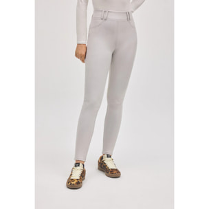 Pantaloni termici skinny elasticizzati effetto pelle color avorio