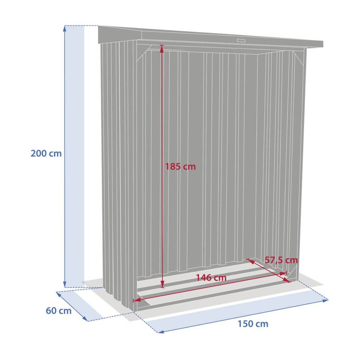 Abri à bûches Forgia gris graphite en acier galvanisé 150x77x200 cm