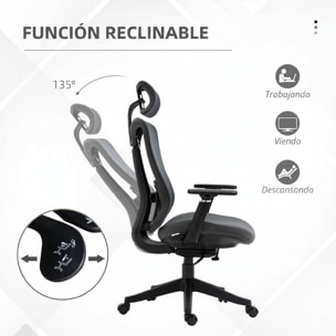 Vinsetto Silla de Oficina de Malla Silla de Escritorio Reclinable con Reposacabezas Ajustable Soporte Lumbar y Reposabrazos 3D Carga 150 kg 70x66x120-128 cm Gris