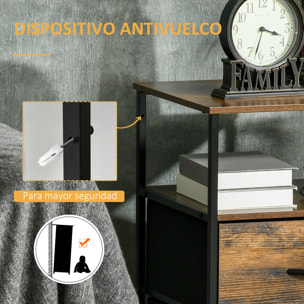 Mueble Organizador Cajonera de Tela con Cajones Plegables Estante Abierto y Marco de Acero Estilo Industrial para Salón Recibidor Dormitorio 45x40x70,5 cm Marrón Rústico