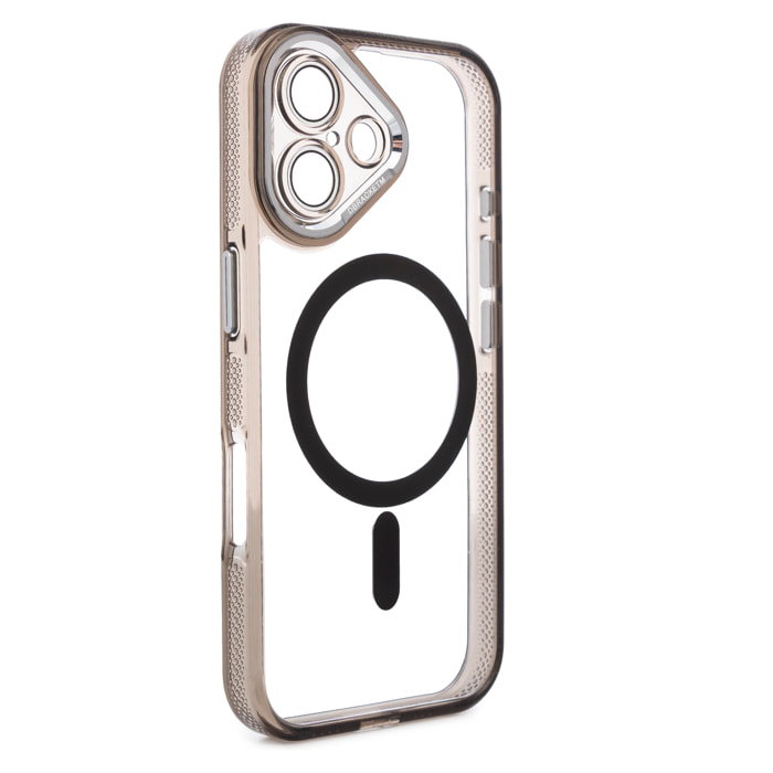 Carcasa transparente con cámara cubierta y bordes negros. Magsafe para iPhone 17.