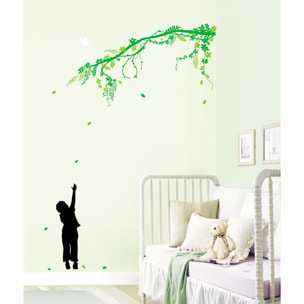 Stickers Muraux décoration adhésifs Branche d'arbre, oiseaux et enfant