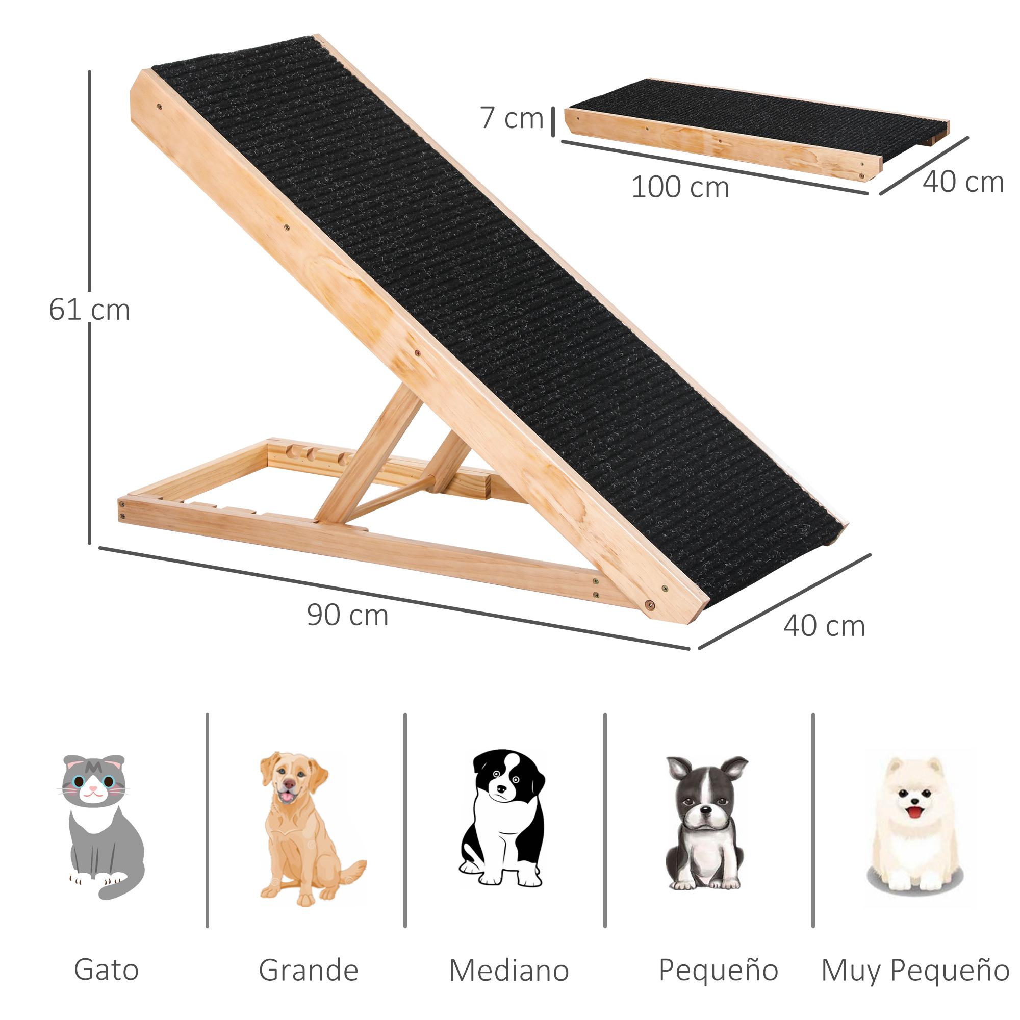 Rampa Plegable Perros de Madera Antideslizante con Altura Ajustable 90x40x61 cm