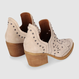 Botines de Serraje - Piedra - Tacón: 6 cm
