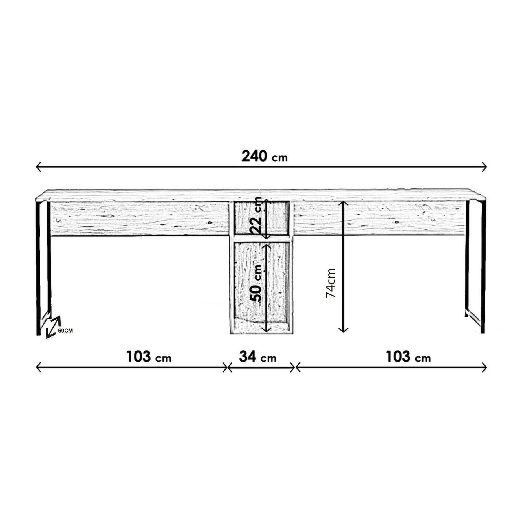 Scrivania Dferguso, Scrittoio multiuso, Tavolo per ufficio porta PC, Piano di lavoro, 240x60h74 cm, Quercia