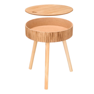 Mesa auxiliar natural con diseño de ondas, tapa elevable y compartimento interior, 38 cm de diámetro.