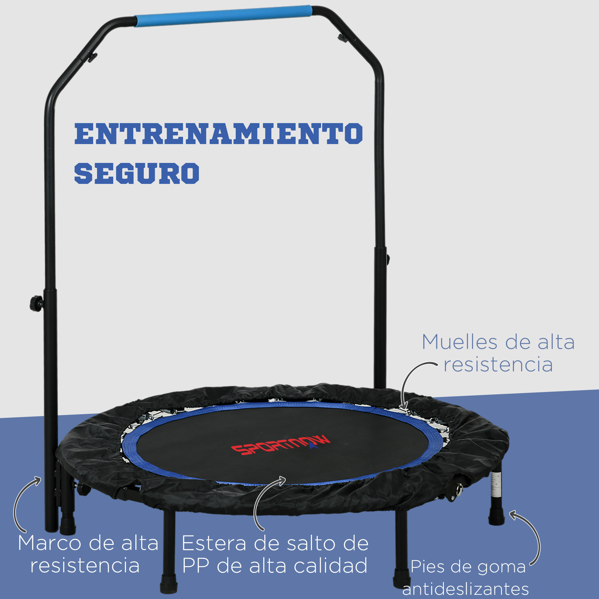 Trampolín de Fitness Ø102 cm Cama Elástica Plegable con Mango Ajustable de 4 Niveles Marco de Acero para Entrenamiento Piernas Cuerpo en Hogar Oficina Gimnasio Azul