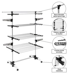 Séchoir Optima noir et blanc 4 niveaux - 40m d'étendage
