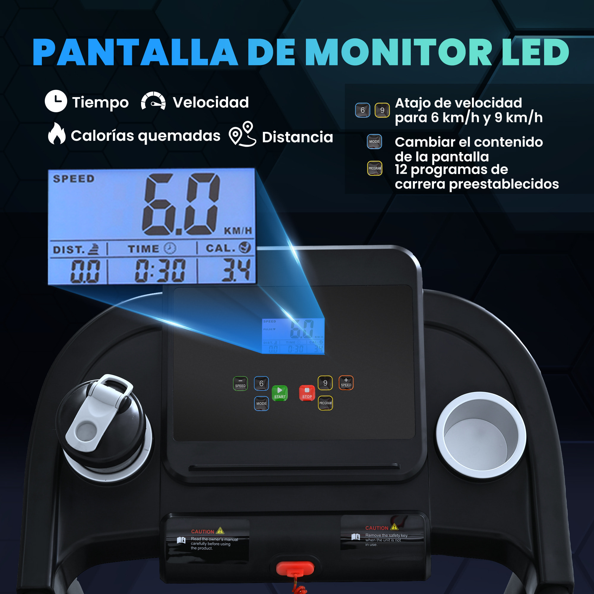 Cinta de Correr para Casa, 1-12 KM/H 1,5HP, Andar Caminadora Eléctrica con 12 Programas Preestablecidos, Ruedas, Pantalla LED, Soporte para Móvil, 2 Portavasos para Gimnasio en Hogar y Oficina