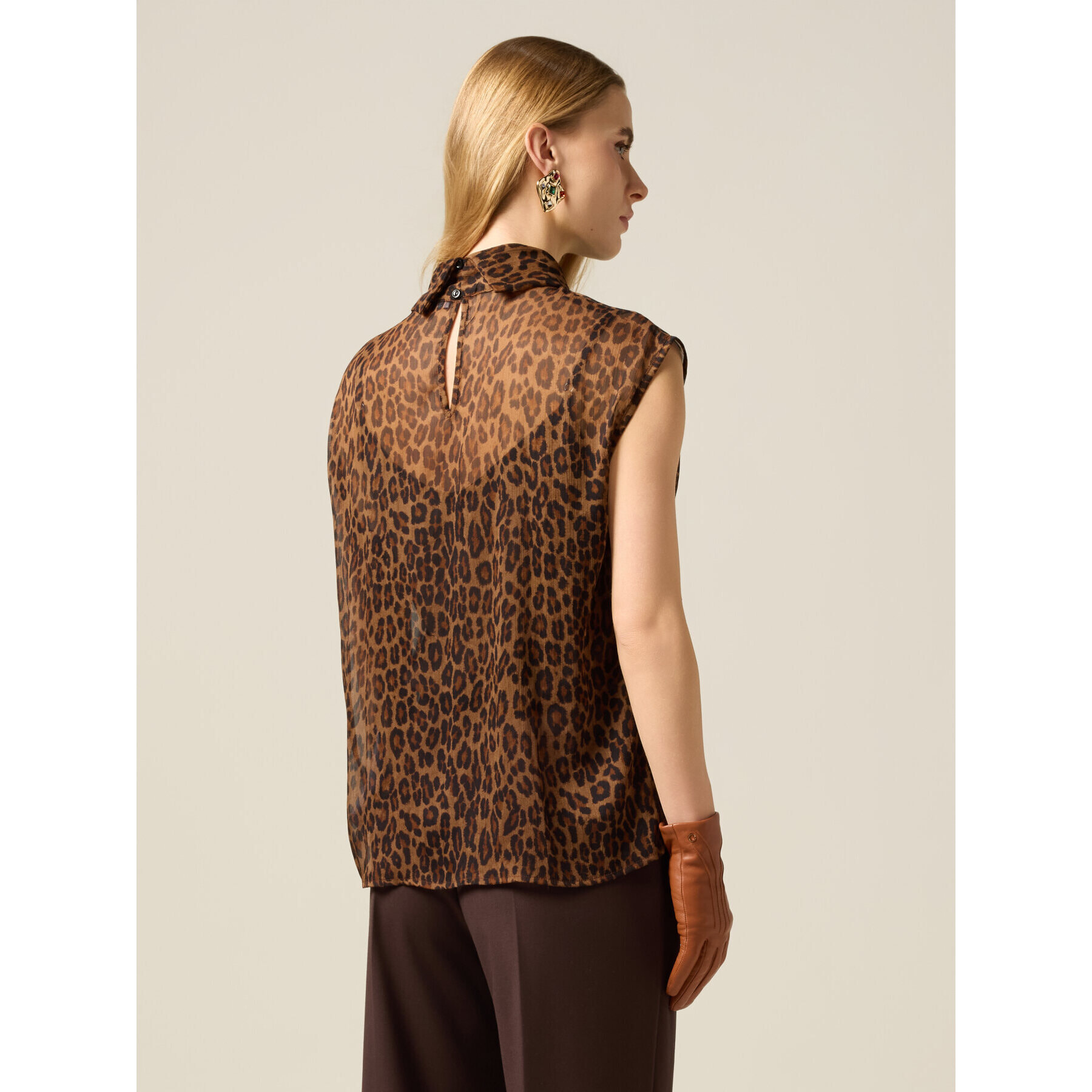 Oltre - Blusa animal print en tejido crepé - Marrón