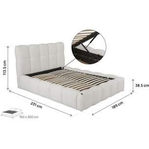 Lit double en tissu avec coffre "Davos" - 160 x 200 cm - Beige