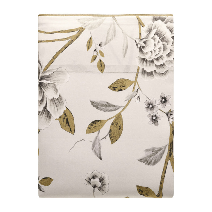 Drap plat imprimé en satin de coton bio, ÉGÉRIE, rose clair