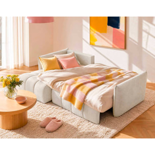 Ambroise - Canapé d'angle gauche 4 places convertible avec coffre en velours texturé - Beige
