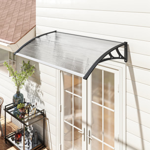 Marquesinas Exterior para Puertas y Ventanas, 110x60 cm, Tejadillo de Protección contra Sol y Lluvia, con Cubierta de Policarbonato, Barras de Aleación de Aluminio, Transparente